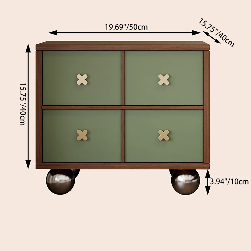 Contemporary Nordic Rectangular Spherical Malacca Lacquer-Free Board Iron Aluminum Alloy Nightstand 4-Drawer For Bedroom