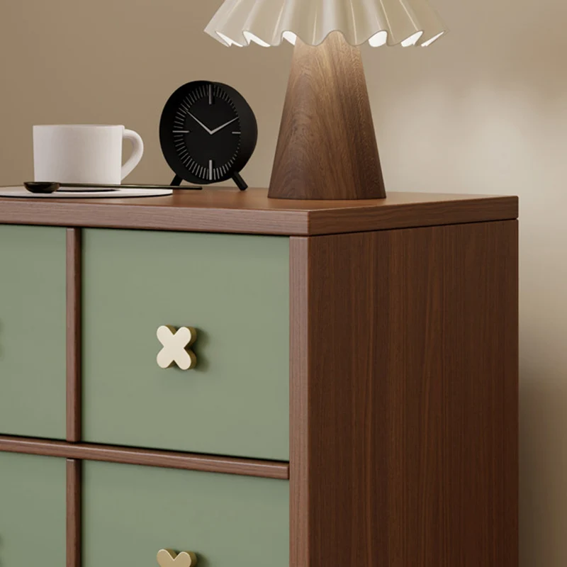Contemporary Nordic Rectangular Spherical Malacca Lacquer-Free Board Iron Aluminum Alloy Nightstand 4-Drawer For Bedroom