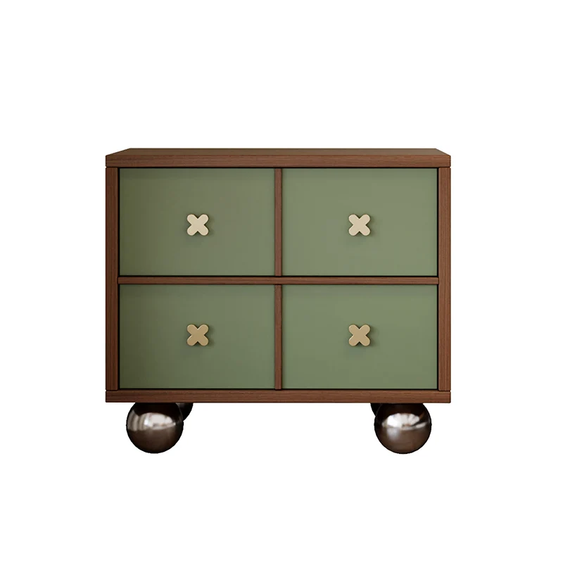 Contemporary Nordic Rectangular Spherical Malacca Lacquer-Free Board Iron Aluminum Alloy Nightstand 4-Drawer For Bedroom