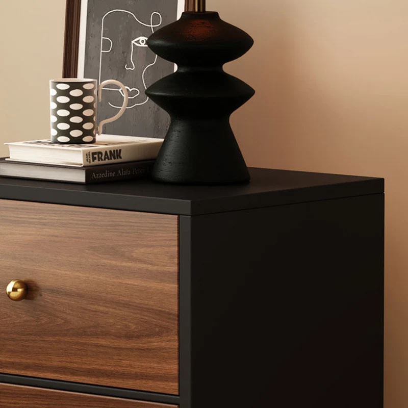 Traditional Vintage Rectangular Round Paulownia Wood Pine Board Iron Nightstand 2-Drawer For Bedroom