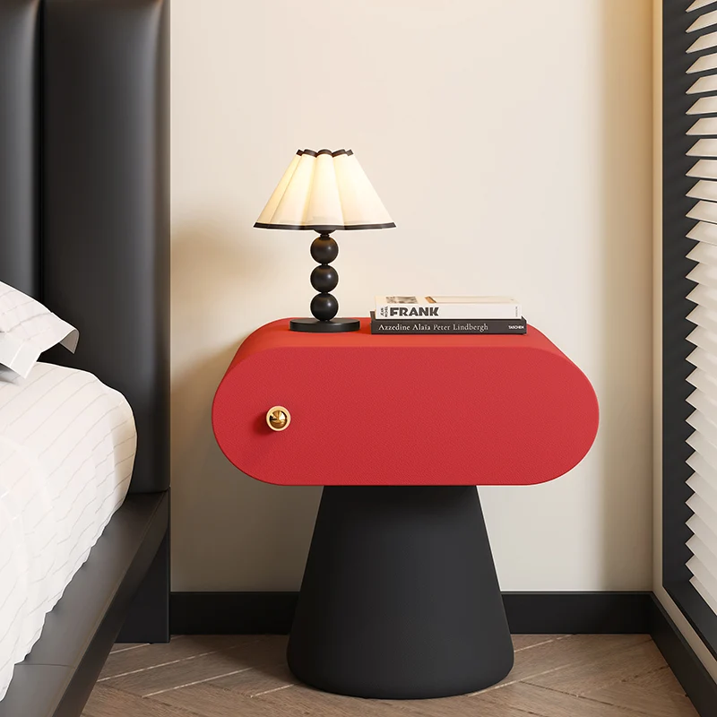 Contemporary Creative Mushroom-Shaped Pine Wood Microfiber Leather Nightstand 1 Drawer For Bedroom
