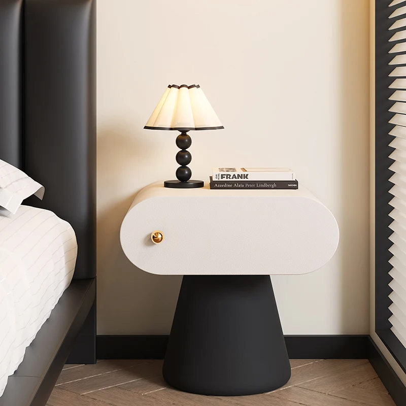 Contemporary Creative Mushroom-Shaped Pine Wood Microfiber Leather Nightstand 1 Drawer For Bedroom