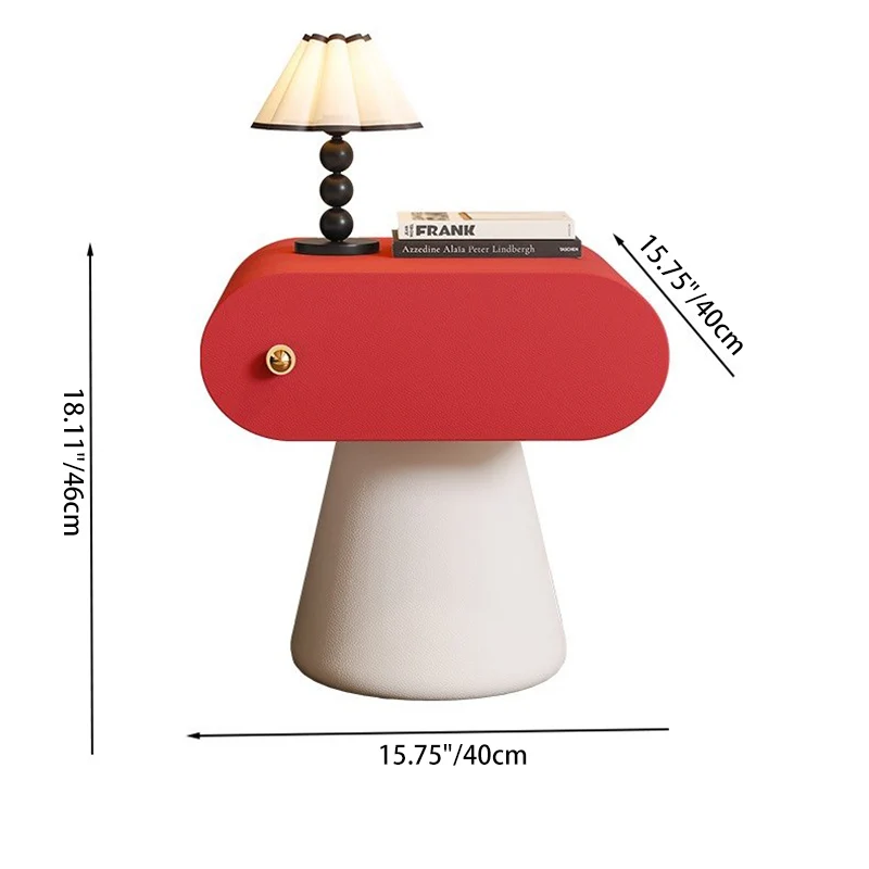Contemporary Creative Mushroom-Shaped Pine Wood Microfiber Leather Nightstand 1 Drawer For Bedroom