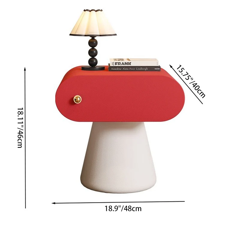 Contemporary Creative Mushroom-Shaped Pine Wood Microfiber Leather Nightstand 1 Drawer For Bedroom