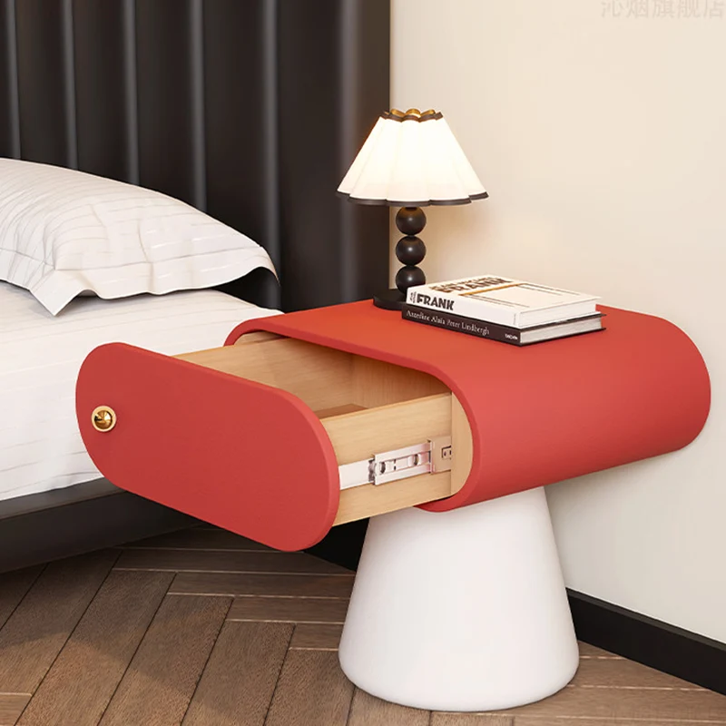 Contemporary Creative Mushroom-Shaped Pine Wood Microfiber Leather Nightstand 1 Drawer For Bedroom