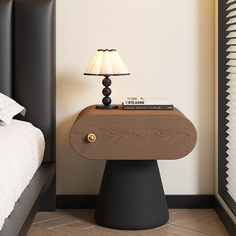 Contemporary Creative Mushroom-Shaped Pine Wood Microfiber Leather Nightstand 1 Drawer For Bedroom
