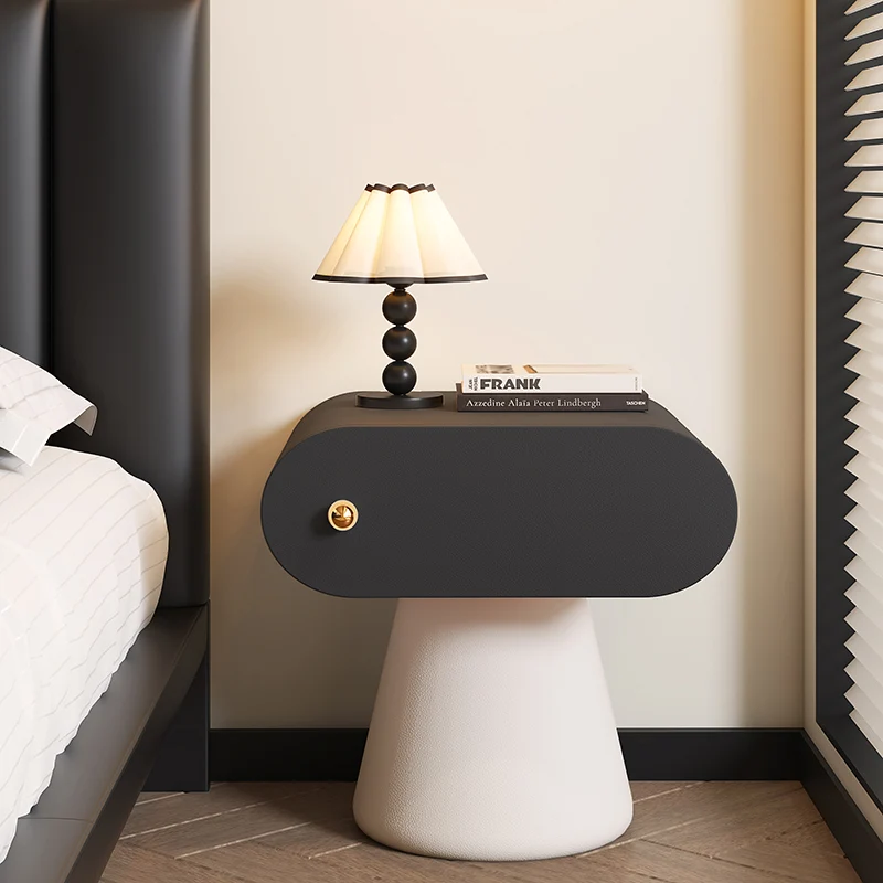 Contemporary Creative Mushroom-Shaped Pine Wood Microfiber Leather Nightstand 1 Drawer For Bedroom
