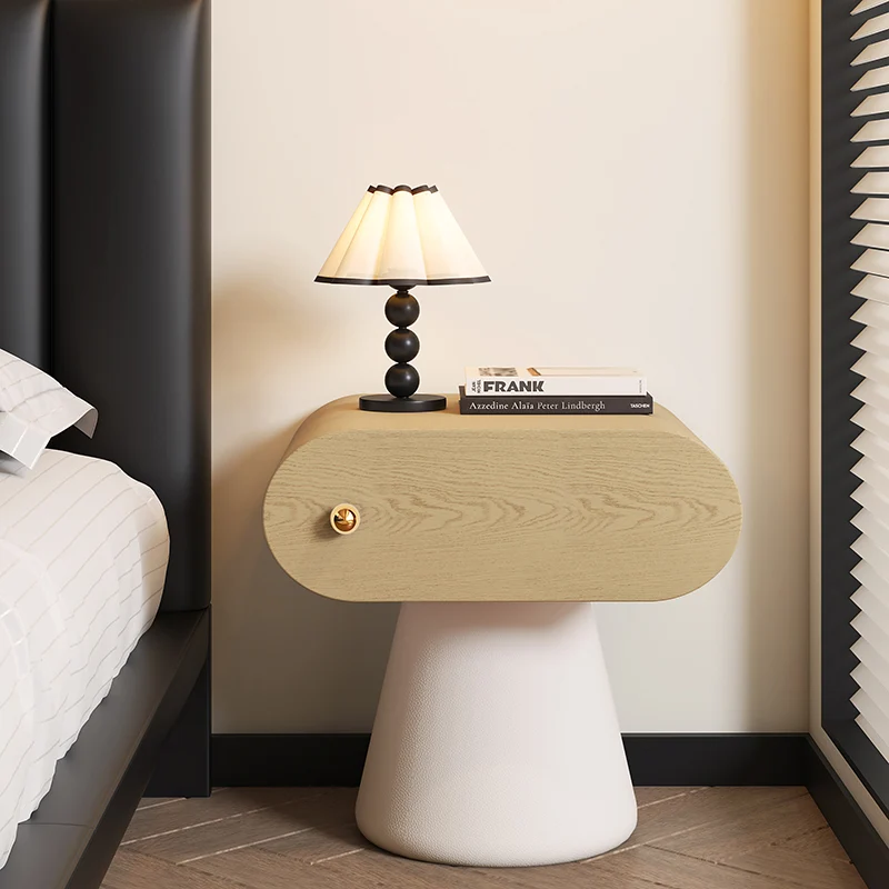 Contemporary Creative Mushroom-Shaped Pine Wood Microfiber Leather Nightstand 1 Drawer For Bedroom