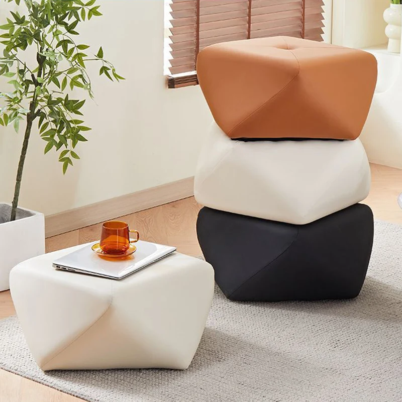Contemporary Luxury Octagonal Cat Claw Leather Wooden Low Stool Backless Armless For Living Room