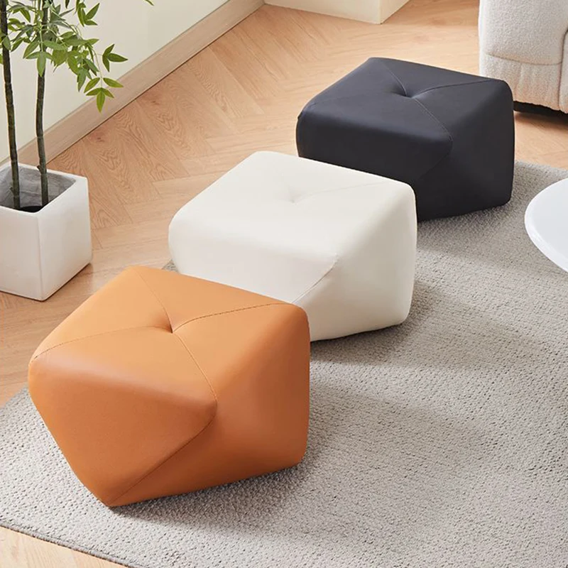Contemporary Luxury Octagonal Cat Claw Leather Wooden Low Stool Backless Armless For Living Room