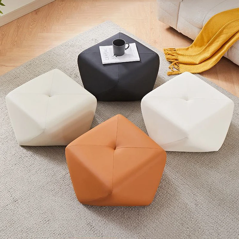 Contemporary Luxury Octagonal Cat Claw Leather Wooden Low Stool Backless Armless For Living Room