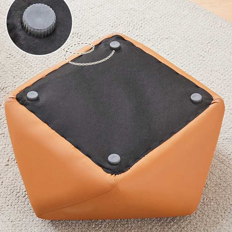 Contemporary Luxury Octagonal Cat Claw Leather Wooden Low Stool Backless Armless For Living Room