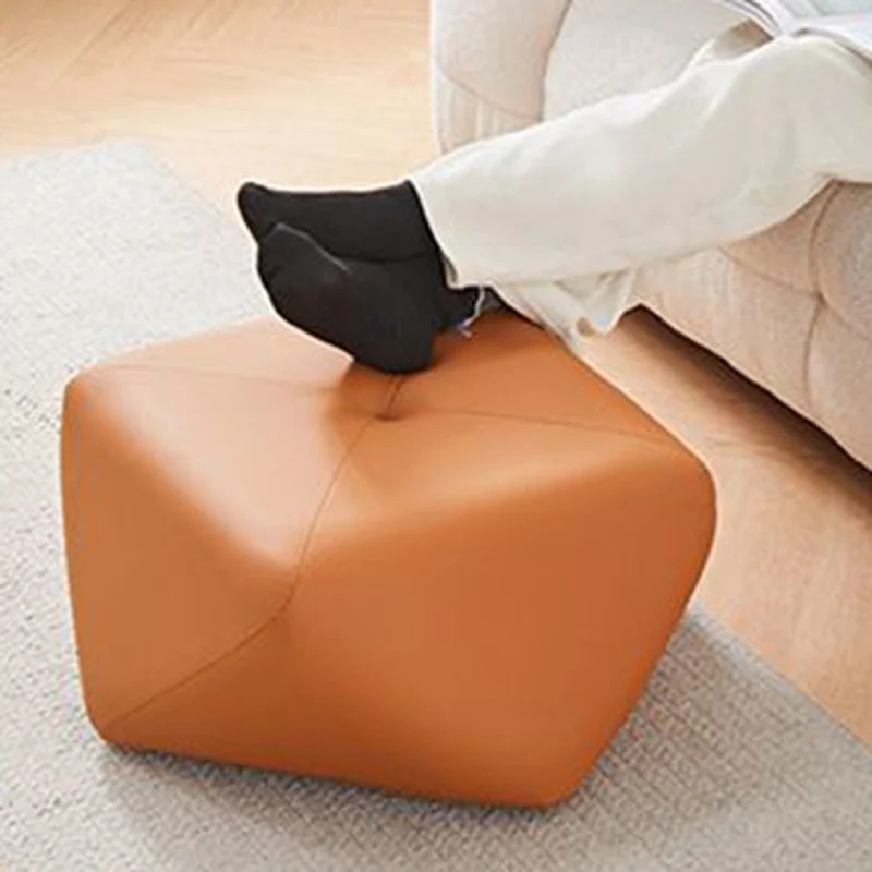 Contemporary Luxury Octagonal Cat Claw Leather Wooden Low Stool Backless Armless For Living Room