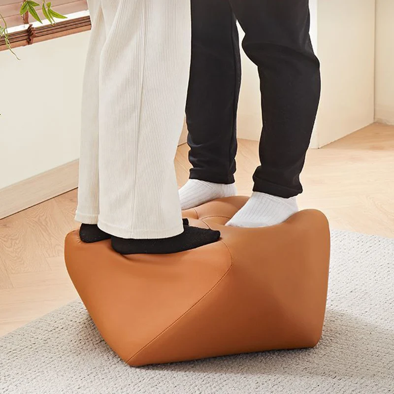 Contemporary Luxury Octagonal Cat Claw Leather Wooden Low Stool Backless Armless For Living Room