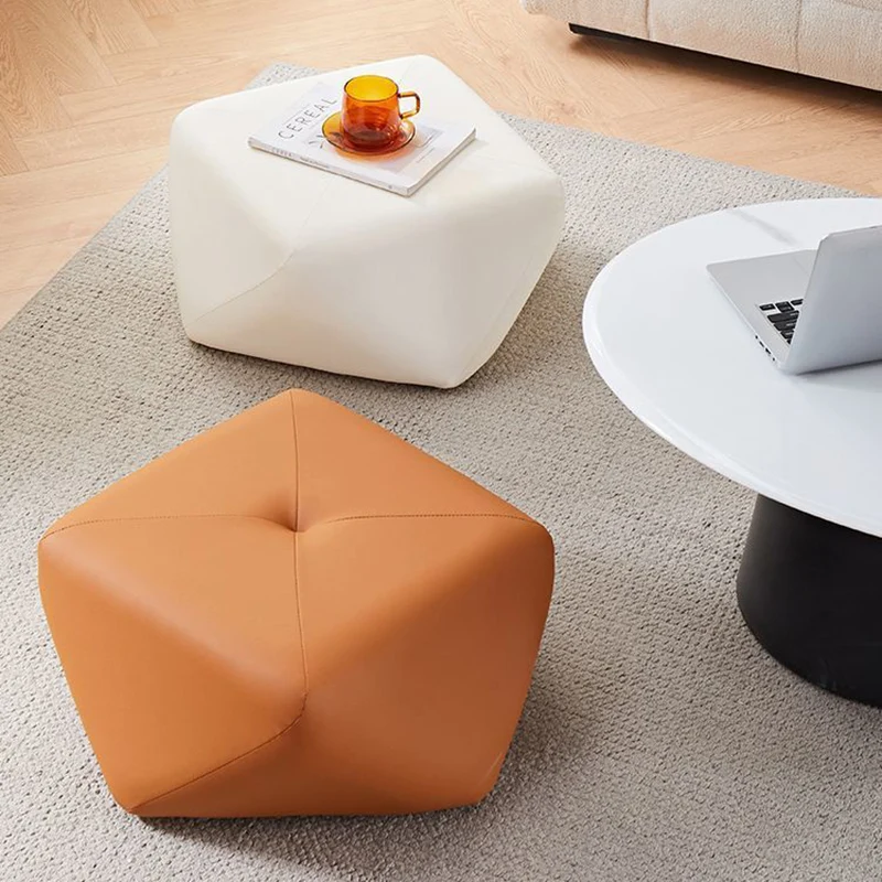 Contemporary Luxury Octagonal Cat Claw Leather Wooden Low Stool Backless Armless For Living Room