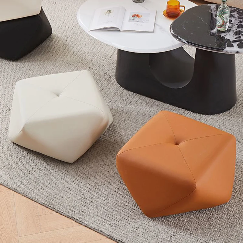 Contemporary Luxury Octagonal Cat Claw Leather Wooden Low Stool Backless Armless For Living Room