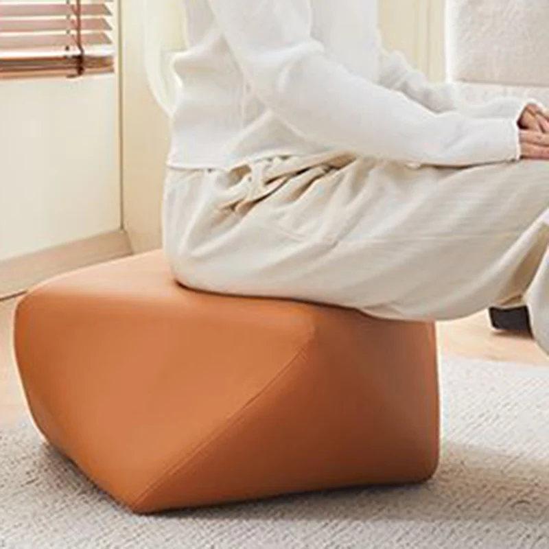 Contemporary Luxury Octagonal Cat Claw Leather Wooden Low Stool Backless Armless For Living Room
