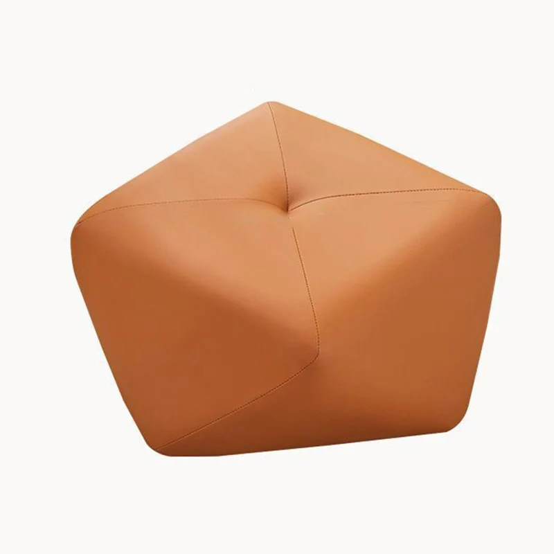 Contemporary Luxury Octagonal Cat Claw Leather Wooden Low Stool Backless Armless For Living Room