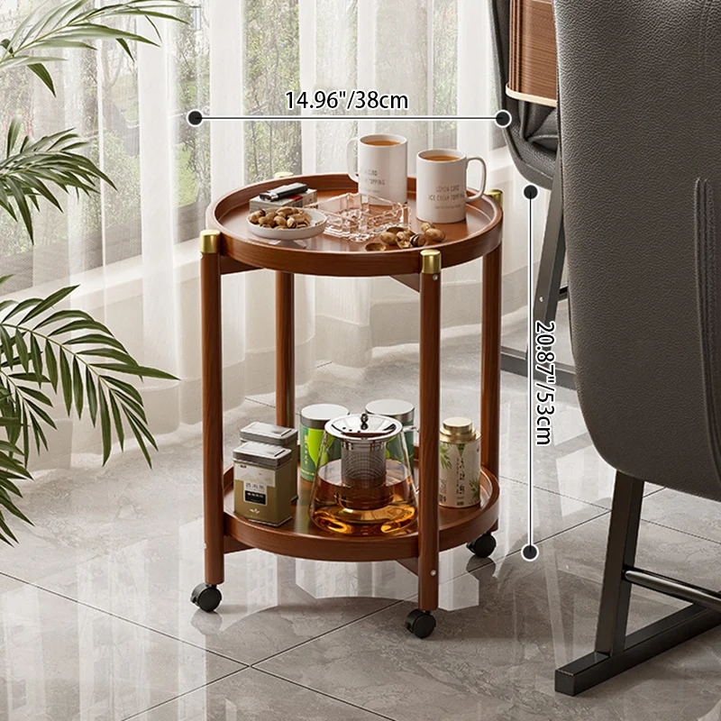 Traditional Chinese Cylindrical Bamboo Medium Density Fiberboard Movable Side Table 2-Tier For Living Room