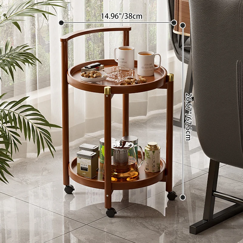 Traditional Chinese Cylindrical Bamboo Medium Density Fiberboard Movable Side Table 2-Tier For Living Room