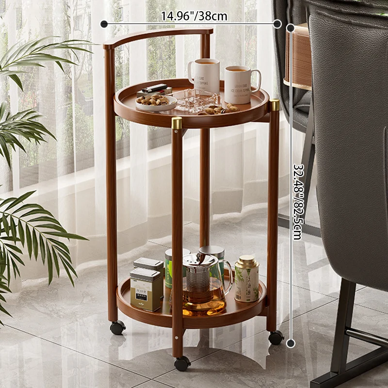 Traditional Chinese Cylindrical Bamboo Medium Density Fiberboard Movable Side Table 2-Tier For Living Room
