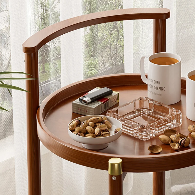 Traditional Chinese Cylindrical Bamboo Medium Density Fiberboard Movable Side Table 2-Tier For Living Room