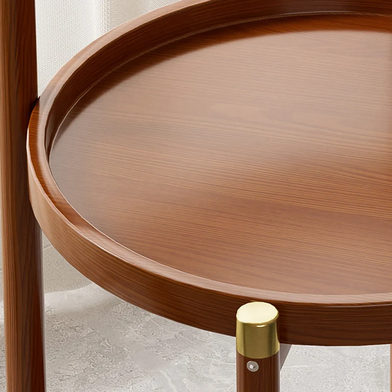 Traditional Chinese Cylindrical Bamboo Medium Density Fiberboard Movable Side Table 2-Tier For Living Room