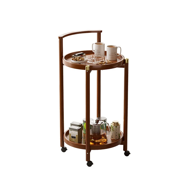 Traditional Chinese Cylindrical Bamboo Medium Density Fiberboard Movable Side Table 2-Tier For Living Room