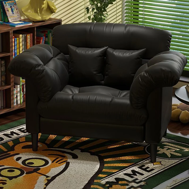 Modern Minimalist Rectangular Cat-Claw Leather Carbon Steel Solid Wood Multi-Layer Plywood Accent Chair Backrest Armrest For Living Room