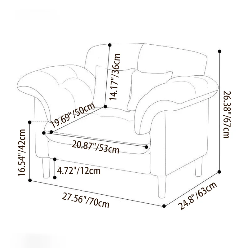Modern Minimalist Rectangular Cat-Claw Leather Carbon Steel Solid Wood Multi-Layer Plywood Accent Chair Backrest Armrest For Living Room