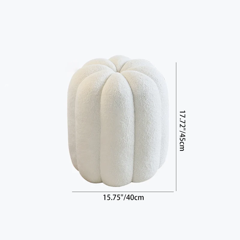Contemporary Creative Soft Velvet Sherpa Fabric Pumpkin-Shaped Plywood Vanity Stool For Bedroom