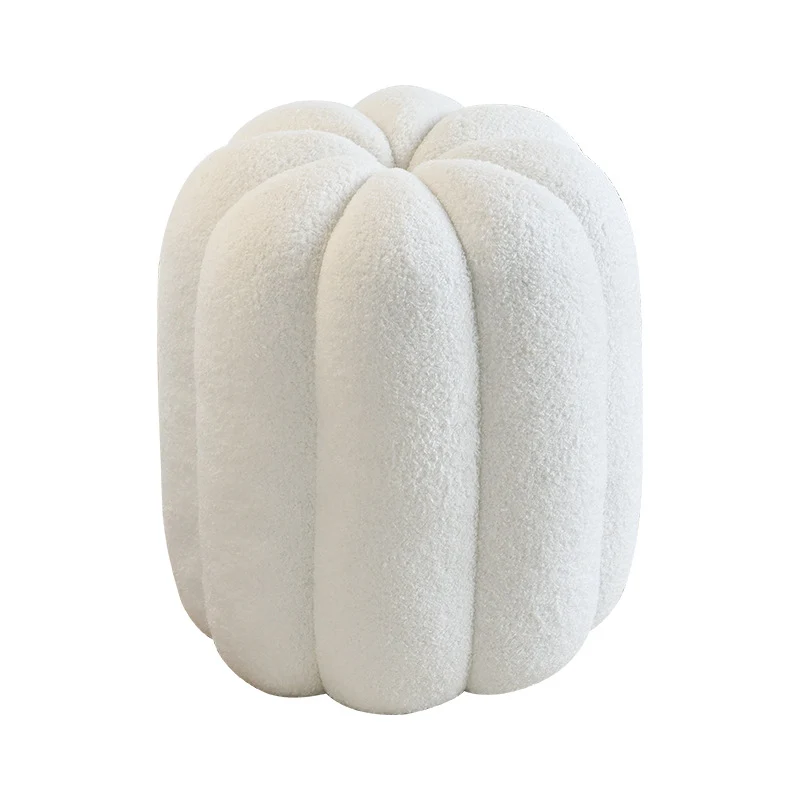 Contemporary Creative Soft Velvet Sherpa Fabric Pumpkin-Shaped Plywood Vanity Stool For Bedroom