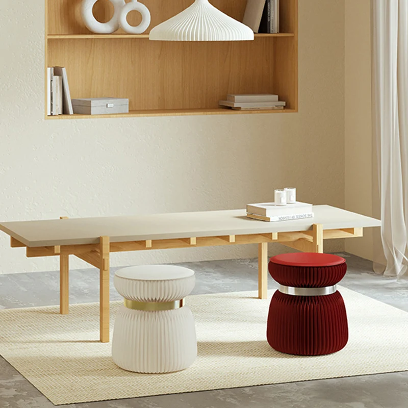 Modern Art Deco Kraft Paper Acrylic Metal PU Leather Round Foldable Low Stool For Entryway & Living Room