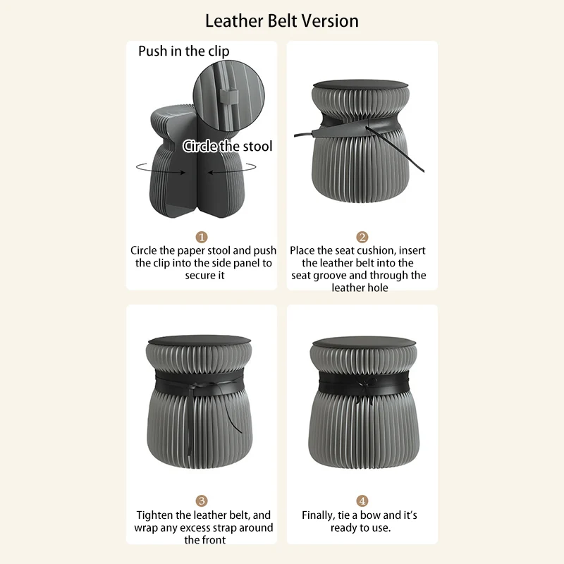 Modern Art Deco Kraft Paper Acrylic Metal PU Leather Round Foldable Low Stool For Entryway & Living Room