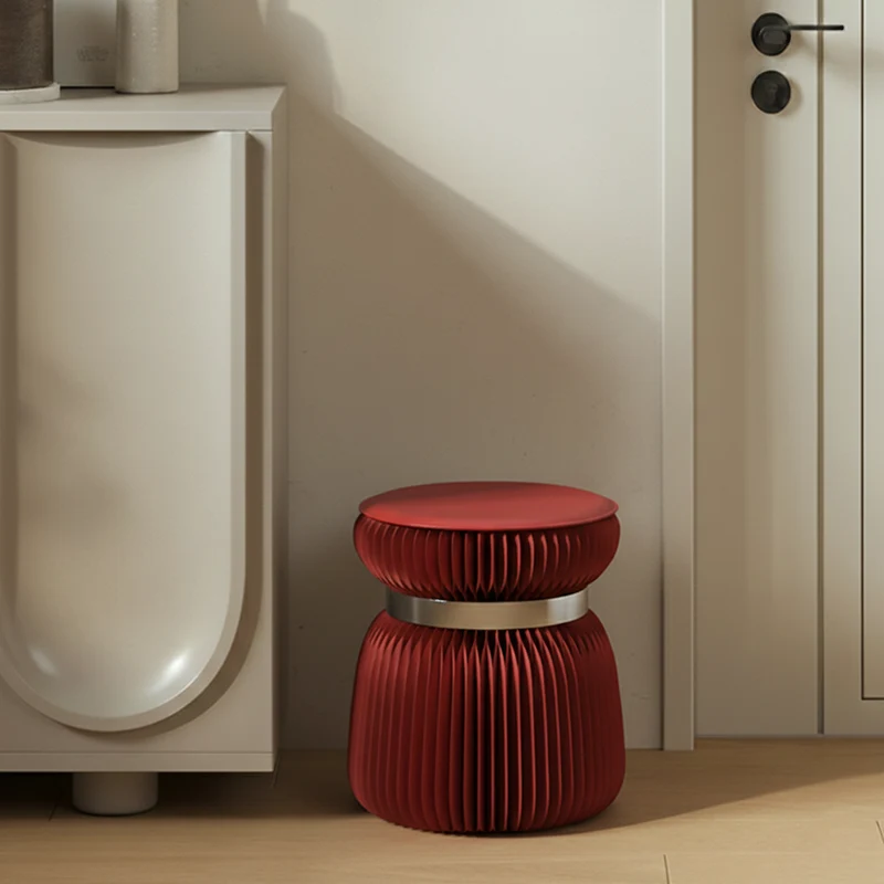 Modern Art Deco Kraft Paper Acrylic Metal PU Leather Round Foldable Low Stool For Entryway & Living Room