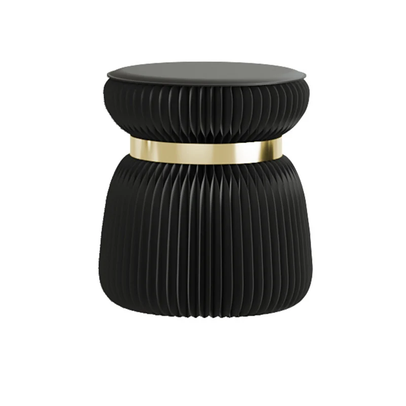 Modern Art Deco Kraft Paper Acrylic Metal PU Leather Round Foldable Low Stool For Entryway & Living Room