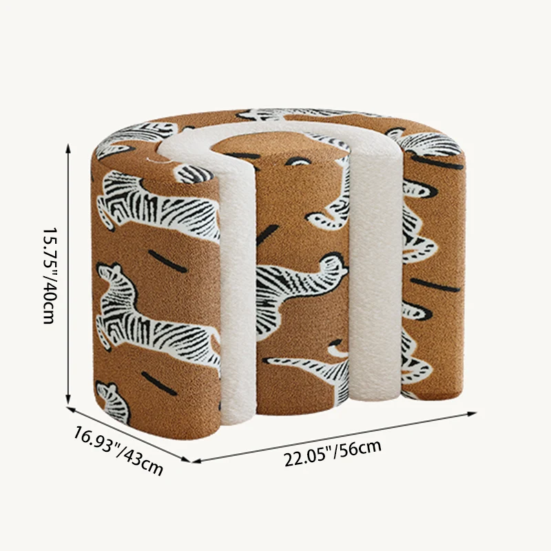 Contemporary Creative Solid Wood & Plywood Sherpa Fabric U-Shaped Zebra Pattern Low Stool For Entryway And Living Room