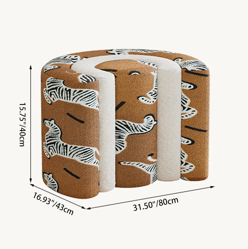Contemporary Creative Solid Wood & Plywood Sherpa Fabric U-Shaped Zebra Pattern Low Stool For Entryway And Living Room