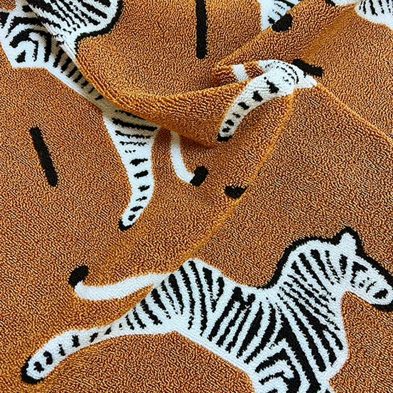 Contemporary Creative Solid Wood & Plywood Sherpa Fabric U-Shaped Zebra Pattern Low Stool For Entryway And Living Room