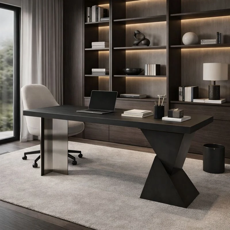 Modern Minimalist Oak & Acrylic Rectangular Desk With Wireless Charging And Outlet For Bedroom & Home Office