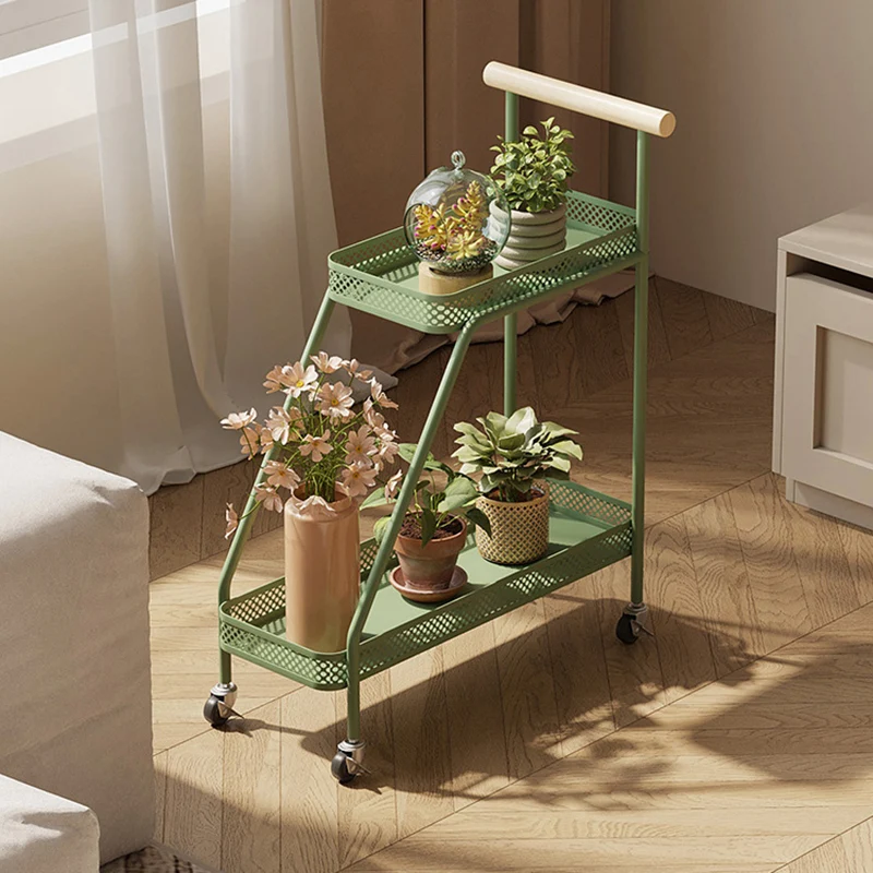 Modern Minimalist Wrought Iron Rectangular Movable Side Table With 2-Tier/3-Tier Design For Living Room & Balcony