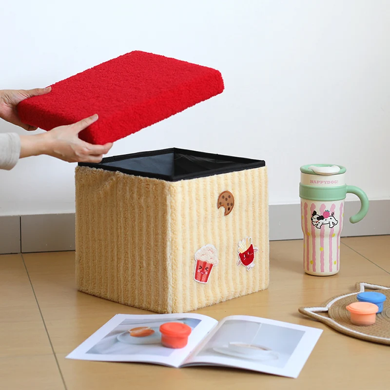 Contemporary Creative MDF & Cotton Square Kids Low Stool With Foldable Design & 1-Storage Space For Entryway And Living Room