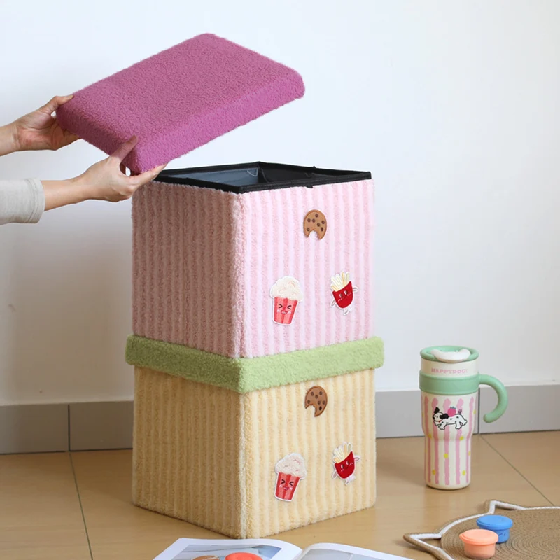 Contemporary Creative MDF & Cotton Square Kids Low Stool With Foldable Design & 1-Storage Space For Entryway And Living Room