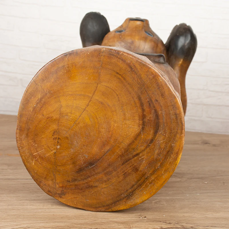 Contemporary Creative Solid Wood Cat Design Side Table For Living Room - Hand-Carved Accent Table In Natural Wood