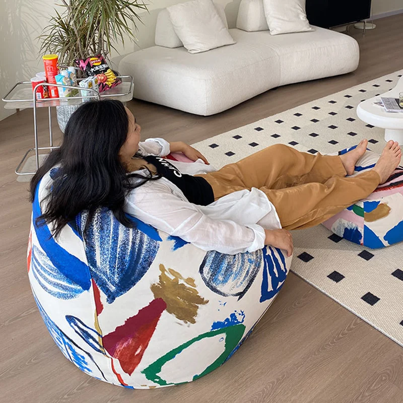 Contemporary Creative Oval Velvet EPS Bean Lazy Accent Chair Backrest Armless For Living Room