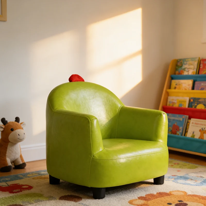 Contemporary Creative Dinosaur-Shaped PU Leather Solid Wood Kids Accent Chair Backrest Armrest For Living Room