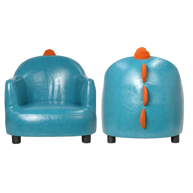 Contemporary Creative Dinosaur-Shaped PU Leather Solid Wood Kids Accent Chair Backrest Armrest For Living Room