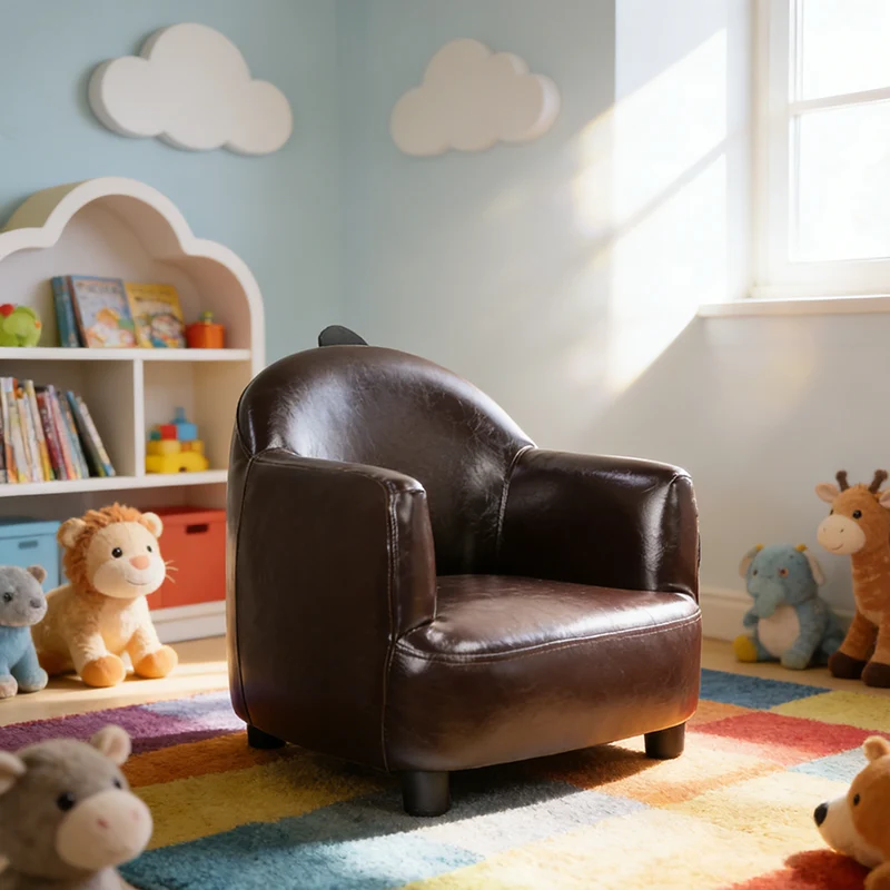 Contemporary Creative Dinosaur-Shaped PU Leather Solid Wood Kids Accent Chair Backrest Armrest For Living Room