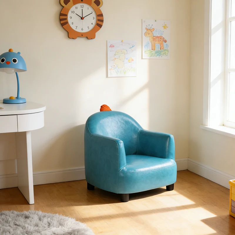 Contemporary Creative Dinosaur-Shaped PU Leather Solid Wood Kids Accent Chair Backrest Armrest For Living Room