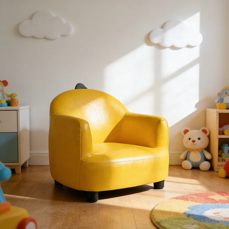 Contemporary Creative Dinosaur-Shaped PU Leather Solid Wood Kids Accent Chair Backrest Armrest For Living Room